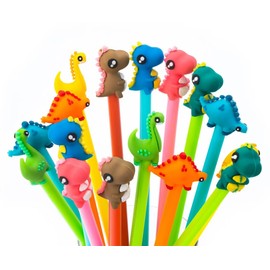 RECHENG Cute dinosaur black ink pens,Cartoon fun kawaii writing gel pens for kids office school supplies,16pcs Set (cute dinosaur)…