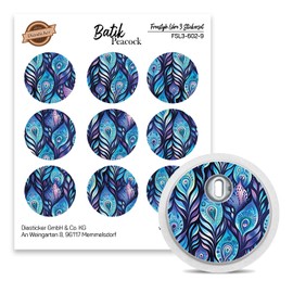 FreeStyle Libre 3 Sensor Stickers, Set of 9 "Batik Peacock" Stickers for Sensors Diasticker®