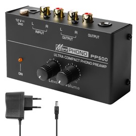 Phono Preamplifier, Preamp for Turntables with RCA Input & Output, Turntable Stereo Amplifier with Level and 12 Volt DC Adapter, Phono Preamp for Turntable (Black)