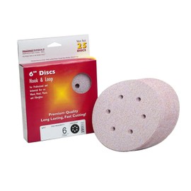 Sungold Abrasives 028118 6" by 6 Hole 220 Grit Premium Plus C Weight Paper Hook and Loop Sanding Discs (Pack of 25)