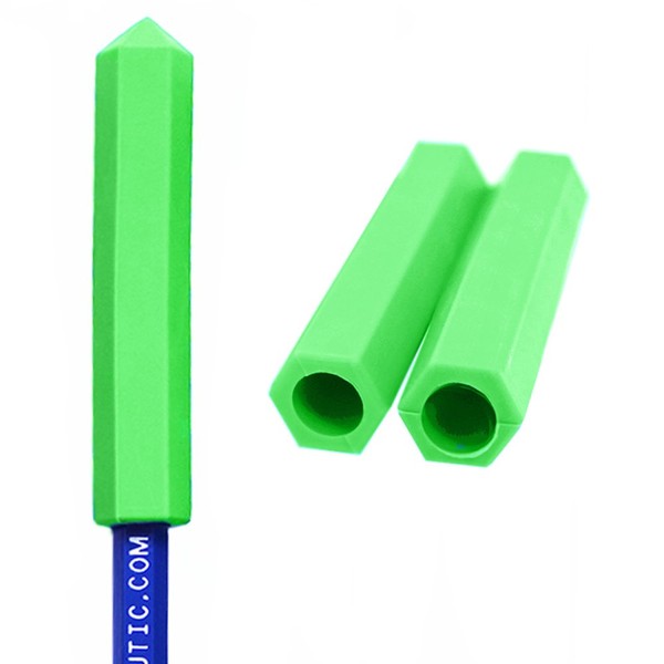 ARK's Krypto-Bite Pencil Topper Chewable Tubes - Made in The USA (3 Pack of Xtra Tough for Moderate Chewing, Lime Green)
