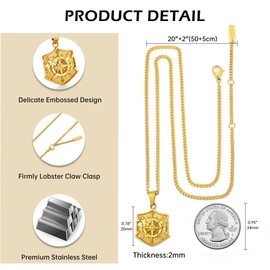 murtoo Necklace for Men, Stainless Steel Mens Necklace with Compass, Apple Shield Coin Pendant Necklace, Gift Idea for Men Women, 2" Adjustable Curb Chain (Gold-shield, Inches, 20.00)