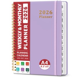 2026 Planner, Weekly and Monthly Planner, January 2026 - December 2026, Hardcover 2026 Calendar Planner Book with Tabs For Women & Men, Inner Pocket, Spiral Bound, Perfect for Office Home School Supplies - A4 (8.5" x 11"), Purple
