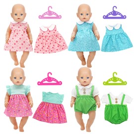 Xerteam Baby Doll Clothes 14-16 Inch 4 Pack Floral Elements Doll Clothes for 35-40cm Dolls Sweet and Soft Baby Clothes with Hanger Baby Doll Clothes as Children's Festival and Girls Birthday Gifts