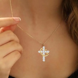 ZHDHDQ Gold Crown Cross Earring for Women,Diamond Dainty 14k Gold Plated Cubic Zirconia Pendant Earring,Trendy Waterproof Non Tarnish Faith Jewelry First Communion Earrings