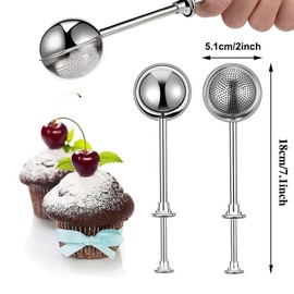 Powdered Sugar Shaker, Bakery Flour Sieve, Flour Dispenser, Bakery one-Hand Baking Sieve with Spring Handle, Stainless Steel Flour Sieve, Sugar Strainer, Steamer, Tea Ball