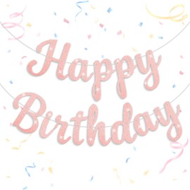Oeyliz Happy Birthday Banner Sign Glitter Birthday Garland Wall Door Banners Birthday Party Backdrop Banner Sign Rose Gold Decor for Women Men Party Supplies