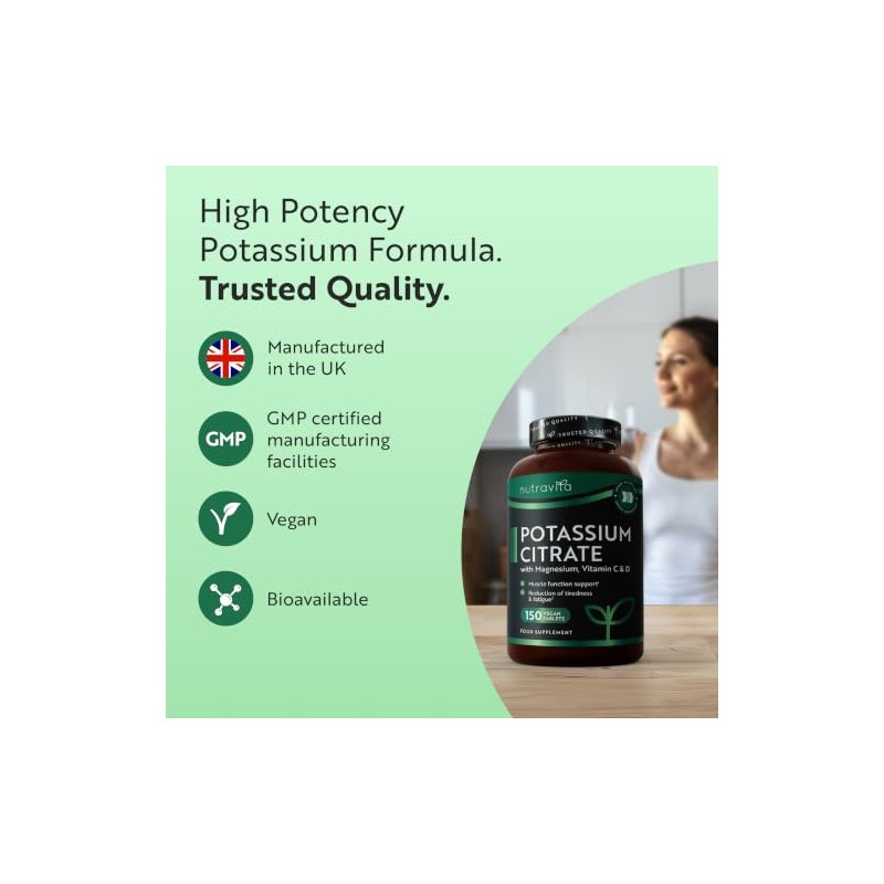 Nutravita Potassium Supplements 1540mg with Vitamin C, D & Magnesium