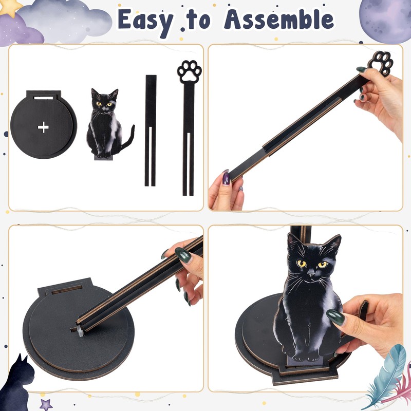 Black Cat Paper Towel Holder - Wooden Paw Kitten Decorative