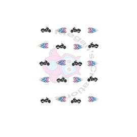 Motorcycle with Flames Nail Art Decals (Colored Flames)
