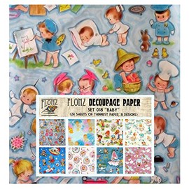 Decoupage Paper Pack (24 Sheets 6"x6") Baby Newborn FLONZ Vintage Styled Paper for Decoupage and Craft