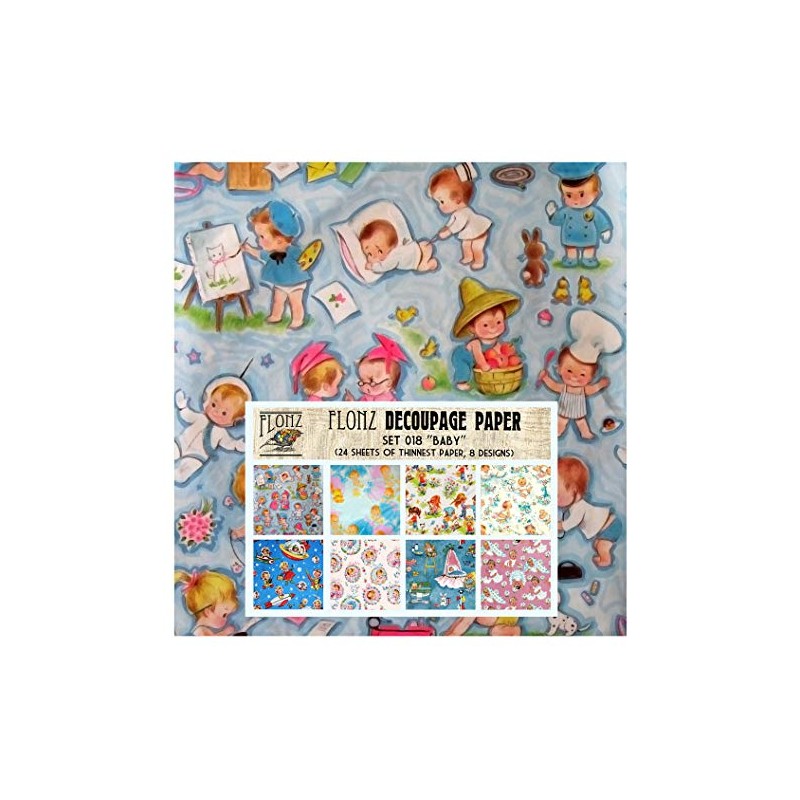 Decoupage Paper Pack (24 Sheets 6"x6") Baby Newborn FLONZ Vintage