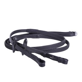 Equipride LEATHER REINS WITH SUPER GRIP ANTI-SLIP FOR BRIDLE SUPER FLEXIBLE RUBBER GRIP (Black, Pony)