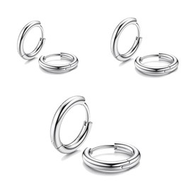 JEYORZY 3 Pairs of Hoop Earrings, Silver, Hoop Earrings for Men and Women, Small Hoop Earrings, Silver Surgical Steel Hoop Earrings, Round Earrings, Snug Cartilage Men's Hypoallergenic Earrings