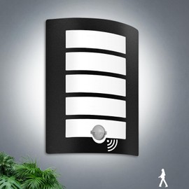 Allesgute Outdoor Wall Lights with PIR Motion Sensor, IP44 Waterproof Curved Outside Lights Mains Powered Black Wall Lamp for Porch, Front Door, Incl.12W E27 Bulbs Cool White 6000K