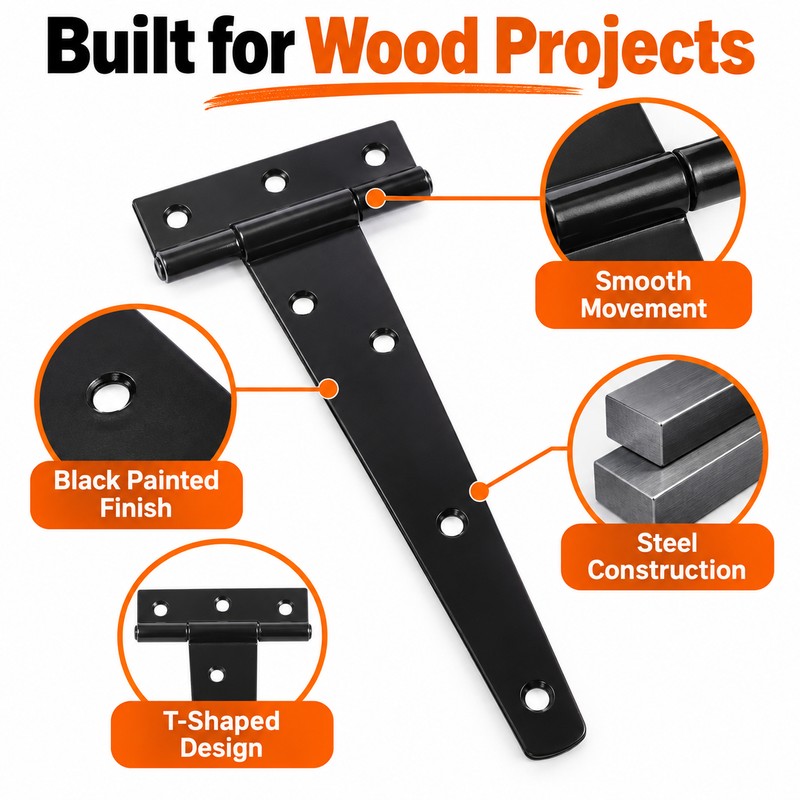 Black T-Shaped Gate Door Hinge – Heavy-Duty Triangle Strap Hinge