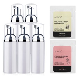 ACTROL Lash Shampoo Concentrate Kit Eyelash Foam 60ml 5Pcs Foam Pump Bottle 10ml Unscented Rose Eyelash Cleanser Concentrate Bag 10ml Lash Soap Bottle Travel Refillable Plasitc Bottle