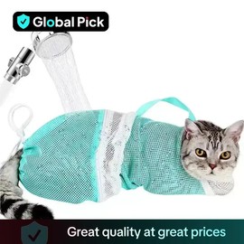 Cat Bath Mesh Bag, Portable Mesh Shower Bag, Adjustable Drawstring Design Travel Bathing Bag For Cats, Grooming Supplies for Kitten:_Multicolor_one-size