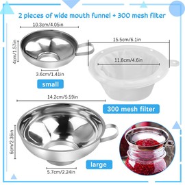 CAREDGO Pack of 2 Jam Funnels Stainless Steel Funnel Jam Large Opening Preserving Funnel Small Jam Filling Funnel Stainless Steel Funnel Silver Metal Funnel with Strainer for Liquids Kitchen