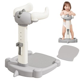 Joyfubabe Baby Shower Stand, Baby Standing Bath with Anti-Pinch Adjustable Height and Armrest, Shower Standing Support with Anti-Slip Base and Mat for Infants 6-36 Months -Grey