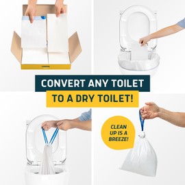 Lunderg Toilet Liners with Lemon Scented Super Absorbent Pads - Value Pack 50 Count Universal Fit - Disposable Toilet Bags - Convert any Home, Boat or Camping WC into a Dry Flush - Emergency must have