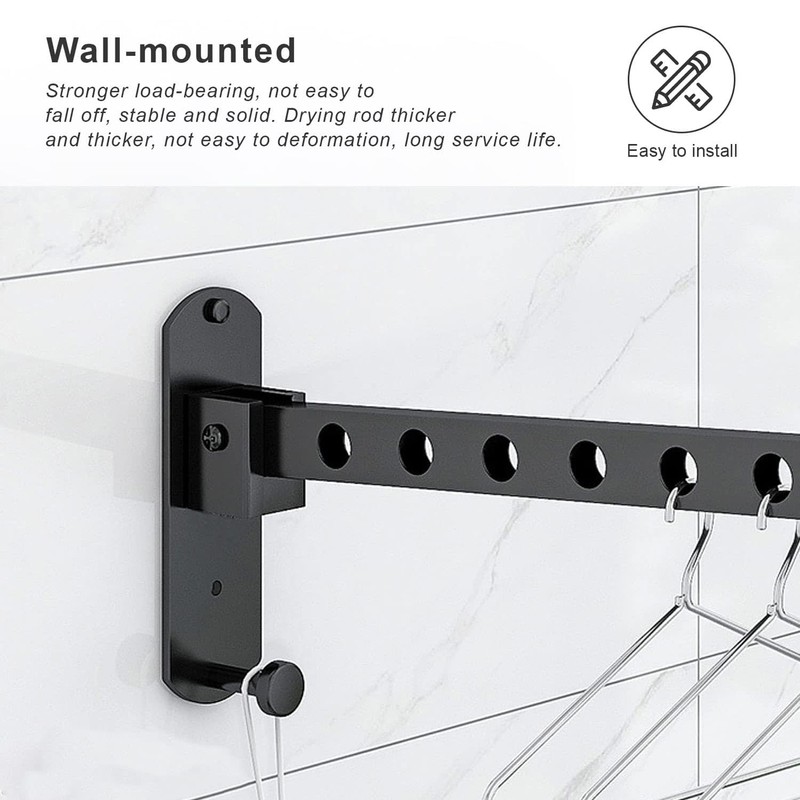 HJIAMA Foldable Clothes Rail, 90° Clothes Rail, Wall Mounted Clothes