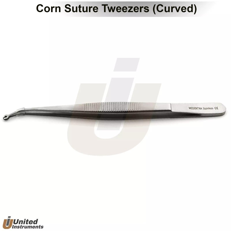 Medentra Microsurgery Corn Suture Plier Eyelet Curved Suturing Grasping Tissue