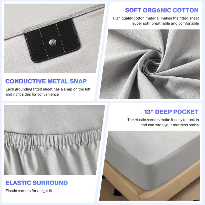 Grounding Sheets Queen Size, Earth Grounded Fitted Bed Sheet with