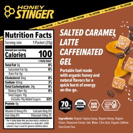 Honey Stinger Organic Salted Caramel Energy Gel, Caffeinated & Gluten Free, for Exercise, Running and Performance, Sports Nutrition for Home & Gym, Pre and Mid Workout, 12 Pack, 13.2 Ounce