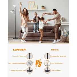 LEPOWER Floor Lamp, Standing Lamp Replaceable 3000K Energy-Saving, Lamp for Living Room with Adjustable Reading Light, Modern Bright Floor Lamp for Bedroom, Living Room, Office