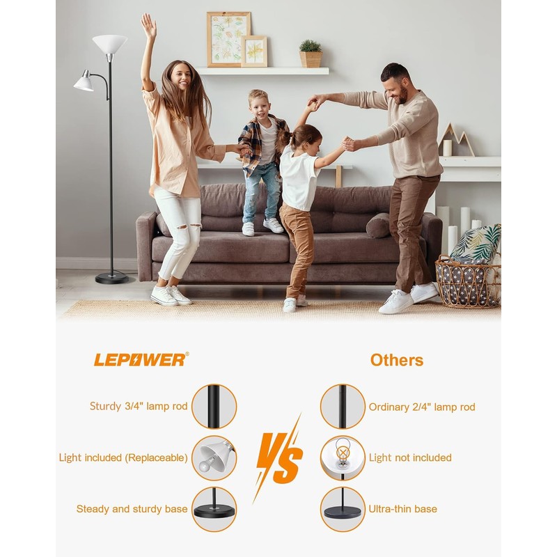 LEPOWER Floor Lamp, Standing Lamp Replaceable 3000K Energy-Saving, Lamp for