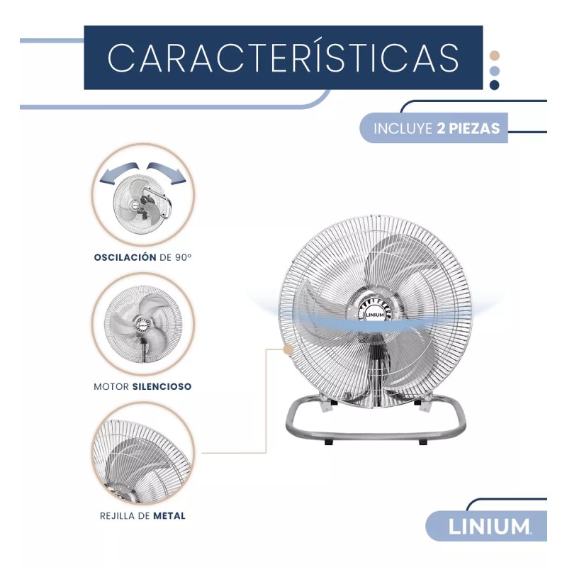 Linium Ventilador Aire 3en1 Industrial Metal Premium Paquete De 2