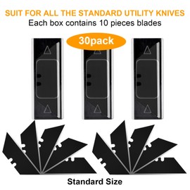 Harita Utility Knife Blades, 30 Pack Standard Replacement Blades for Heavy Duty Utility Knives and Box Cutters, Made of SK2 Black High Carbon Steel, Sharper and Thicker than Regular Silver Blades