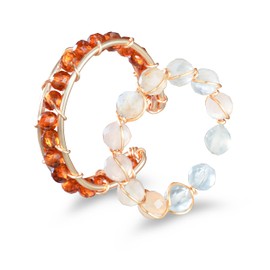 Melhill Stackable Gemstone Rings Garnet Moonstone Adjustable Gold-plated Open Band Boho Everyday Wear Jewelry for Women