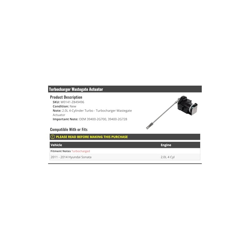 Turbocharger Wastegate Actuator - Compatible with 2011-2014 Hyundai Sonata 2.0L