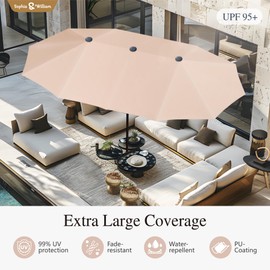 Sophia & William 13ft Large Patio Umbrella Outdoor Double-sided Rectangle Market Triple Umbrella Heavy Duty 99% UV Protection Fade Resistant for Pool Backyard Patio Table Beige