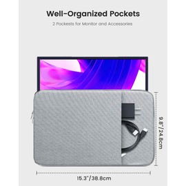 Portable Monitor Case 16.1 Inch, Protective Carrying Sleeve for Most 16.1'' Portable Monitors,Water Resistant Portable Computer Laptop Display Bag with Accessory Pocket,Size-15.3"x9.8" (Gray)