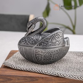 Alisveristime Coated Handmade Brass Sugar Chocolate Candy Bowl Serving Dish with Lid Sugar Container, Sugar Dish with Lid, Salt Bowl, Sugar Holder for Coffee Bar (Kugu Big Bowl) (Black)