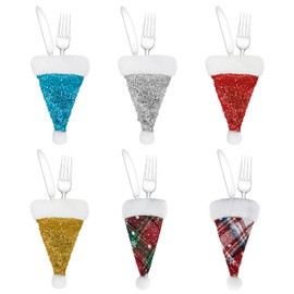 CHEERYMAGIC Christmas Cutlery Holders 6 Pcs Christmas Table Decoration Tableware Holders Christmas Santa Hats Silverware Holders Knifes Forks Tableware Bags for Christmas Party Decorations A8SDMDCT