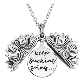 ZAHSY Keep Fucking Going Sunflower Necklace Locket for Women Men Inspirational Necklace Gifts for Daughter Son Best Friend Friendship Gift Sunflower Necklaces Christmas Gifts