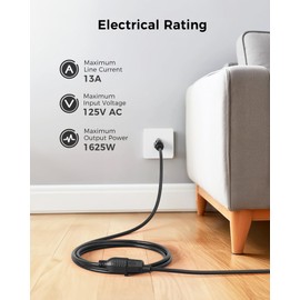 [ETL Listed] Cable Matters 2-Pack 16 AWG Heavy Duty 13A Power Extension Cord - 15ft, 3 Prong Power Cord Extension, NEMA 5-15P to NEMA 5-15R, Black