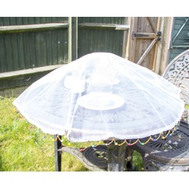 BillionHers Coffee Table Food Covers - Beaded Round Handmade Net Food cover for Dining Table, Garden Table (White Mesh) 100cm Diameter