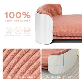 Tacotimo Large Dog Couch Bed Sofa, Flannel Pet Bed with Rebound Foam Removable Washable Cover Anti-Scratch, Stain-Resistant, Up to 80Lbs