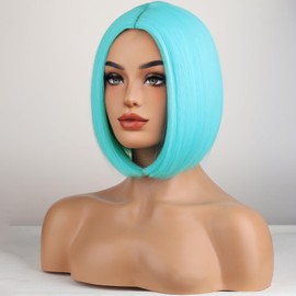 WTHCOS Light Blue Wig Short Bob Wigs Short Straight Blue Teal Wig for Women Girls Middle Part Heat Resistant Synthetic Wigs for Daily Use Cosplay Wig With Wig Cap