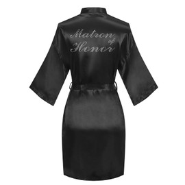 North Bund Women's Kimono Bride Bridesmaid Robes with Rhinestones Short Satin Bathrobes Wedding Party Getting Ready Day Matron of Honor Black