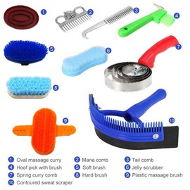10 Pcs Horse Grooming Kit, Multipurpose Grooming Tool Set with Storage Bag for Grooming (Random Color)