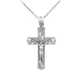 Solid 925 Sterling Silver Cut-out Cross Charm Passion Crucifix Pendant Necklace, 22"