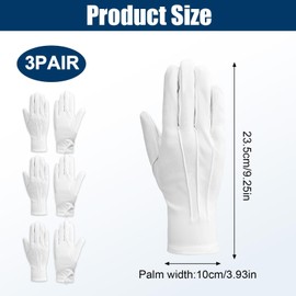 cxxtkcxxlc 3 Pairs of Nylon Cotton Gloves, White, Men's White Gloves, White Gloves for Formal Occasions, Police Uniforms, Weddings, Parades and More, White