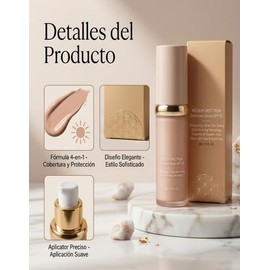 Biomimic Foundation 4 en 1, Base de Maquillaje Alta Cobertura Cambia Color | SPF 50 Larga Duración Impermeable, Base Hidratante sin Perder Polvo para 