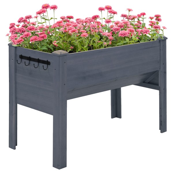 Outsunny 48" Raised Garden Bed with Hooks, 660lb Capacity Wood